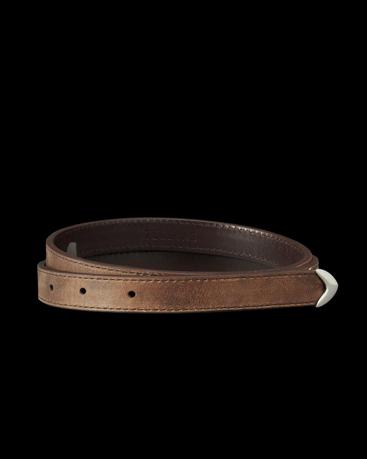 Back view of Women's Skinny 3 Piece Belt - Cafe on plain background
