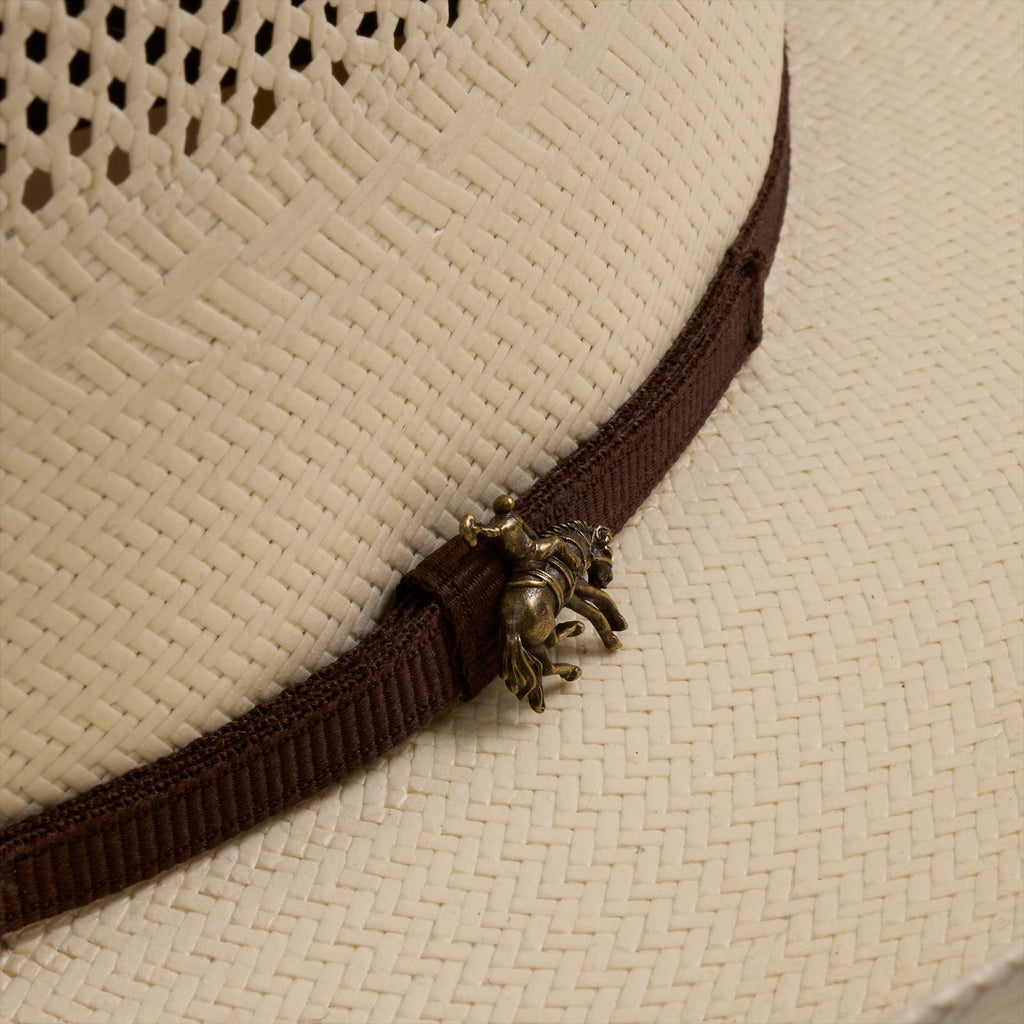 Closeup detail view of Cattleman Straw Cowboy Hat - Natural