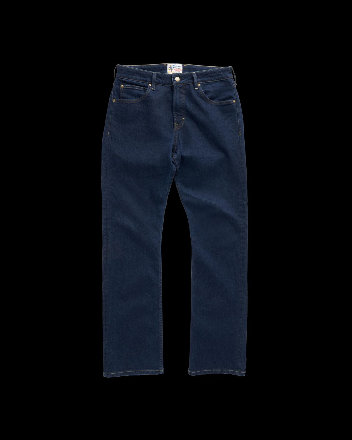 Front view of Men's Slim Straight Stretch Denim - Dark Indigo on plain background