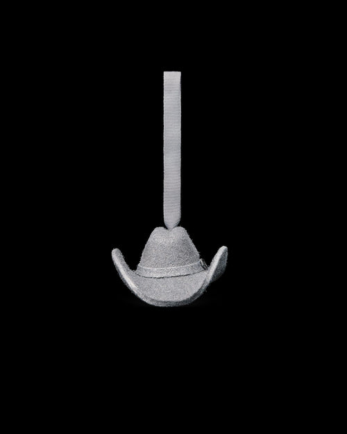 Front view of Cattleman Hat Ornament - Silver on plain background