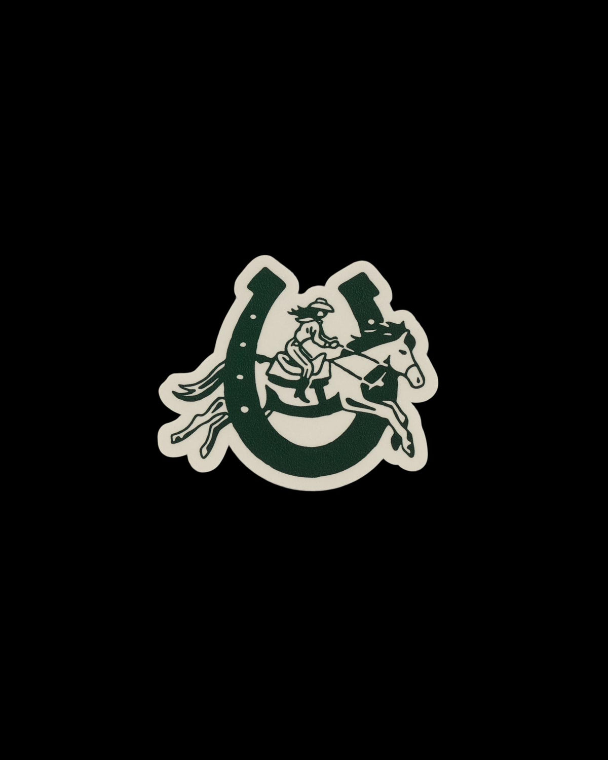 Front view of Lucky Cowgirl Sticker - Cream/Green on plain background