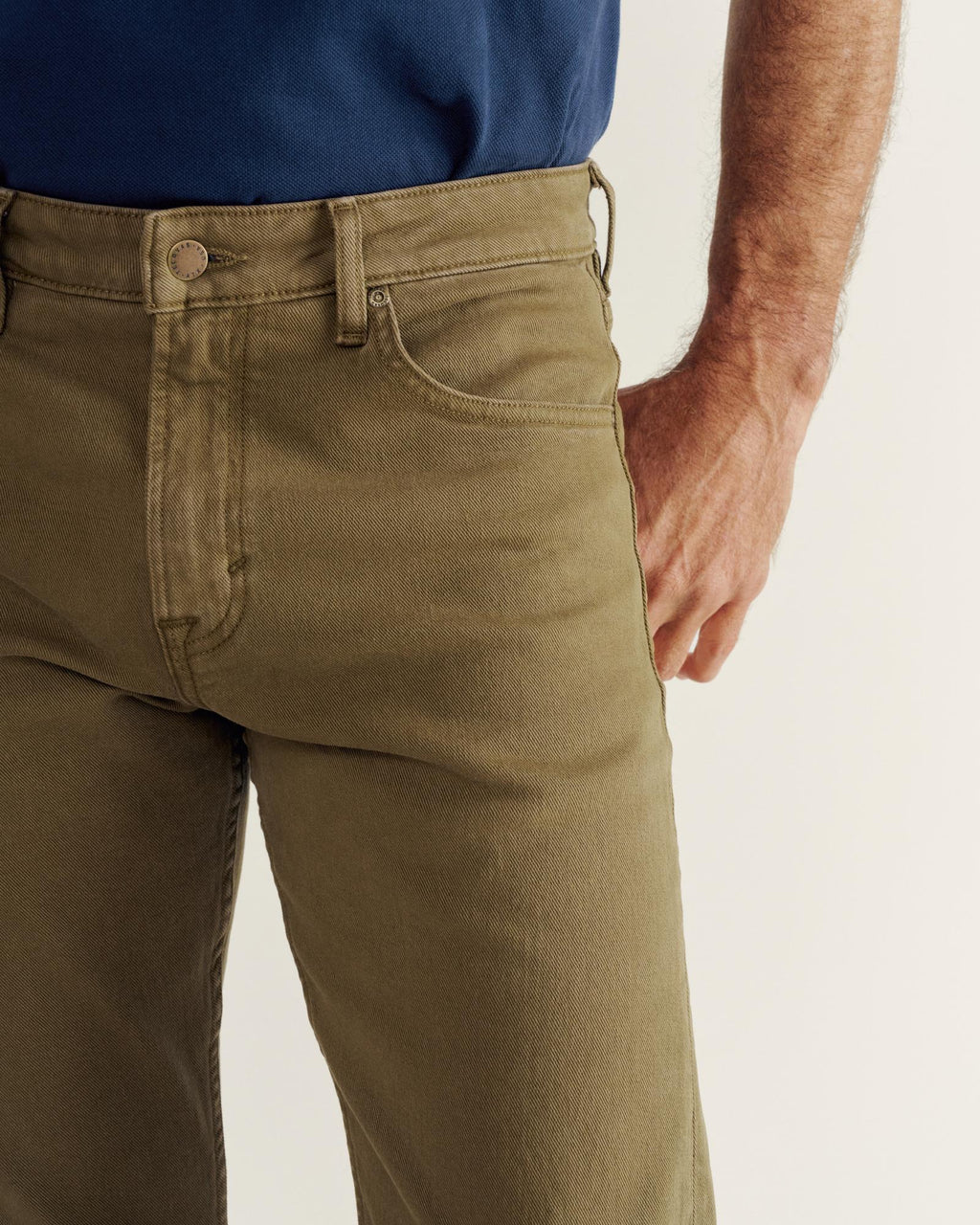 Closeup detail view of Men's Slim Straight Stretch Twill - Olive