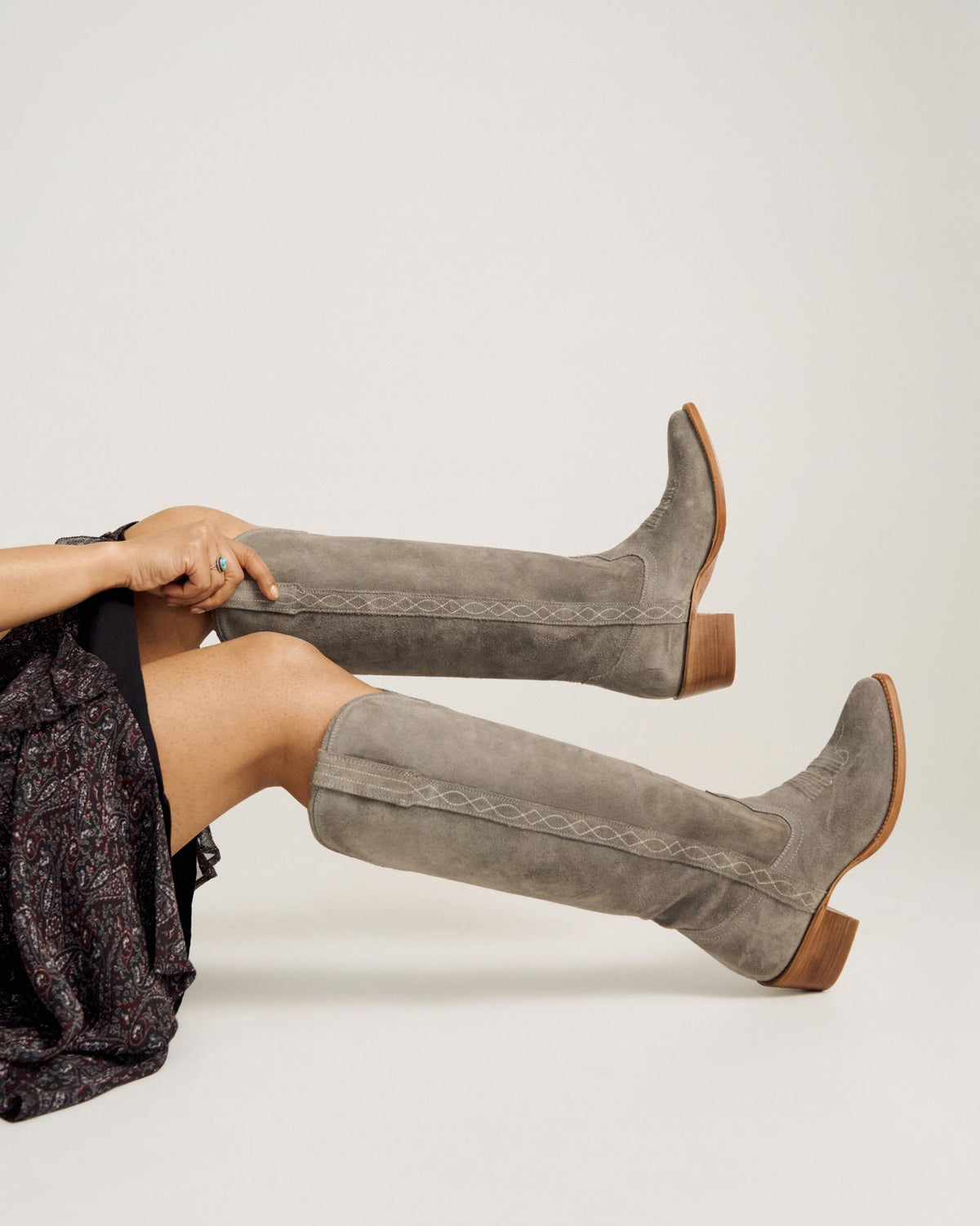 View of The Abby Cavalier - Charcoal Suede