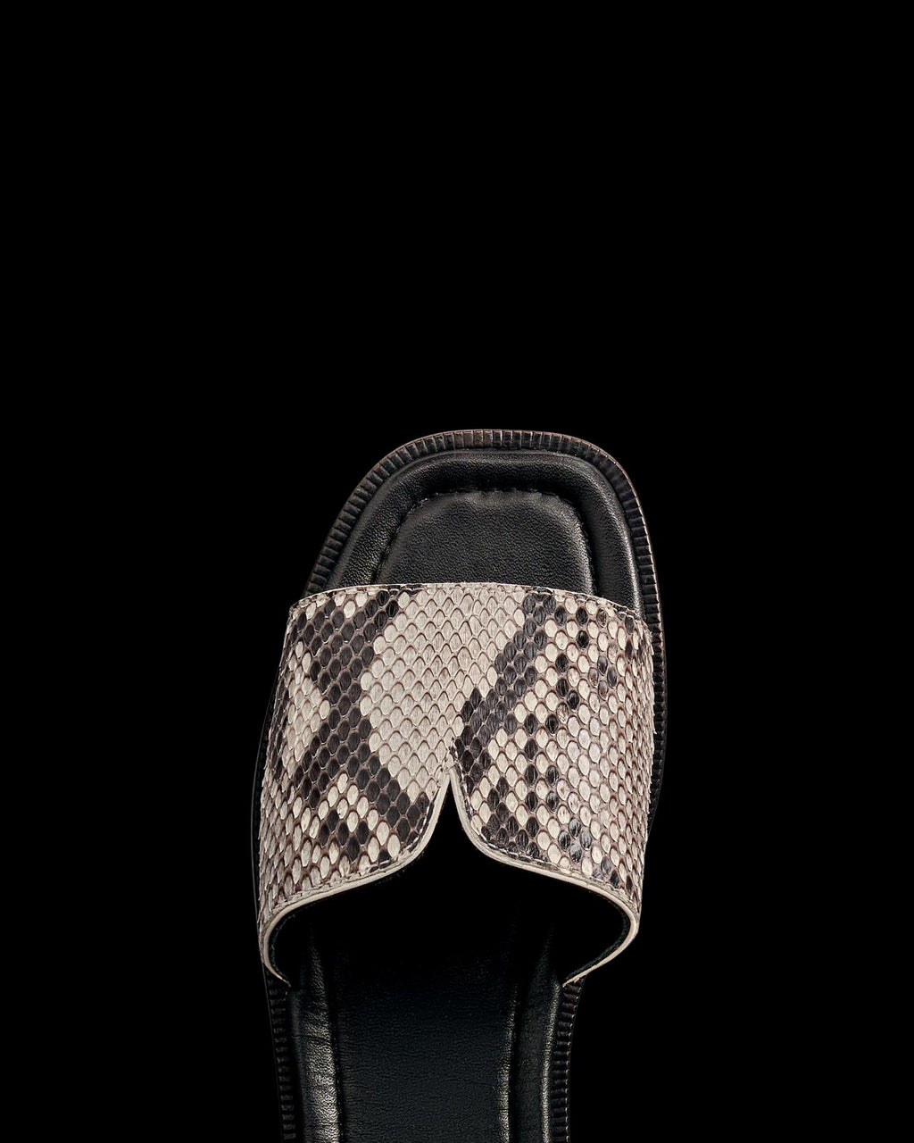 Toe view of The Carmen - Black/Bone on plain background
