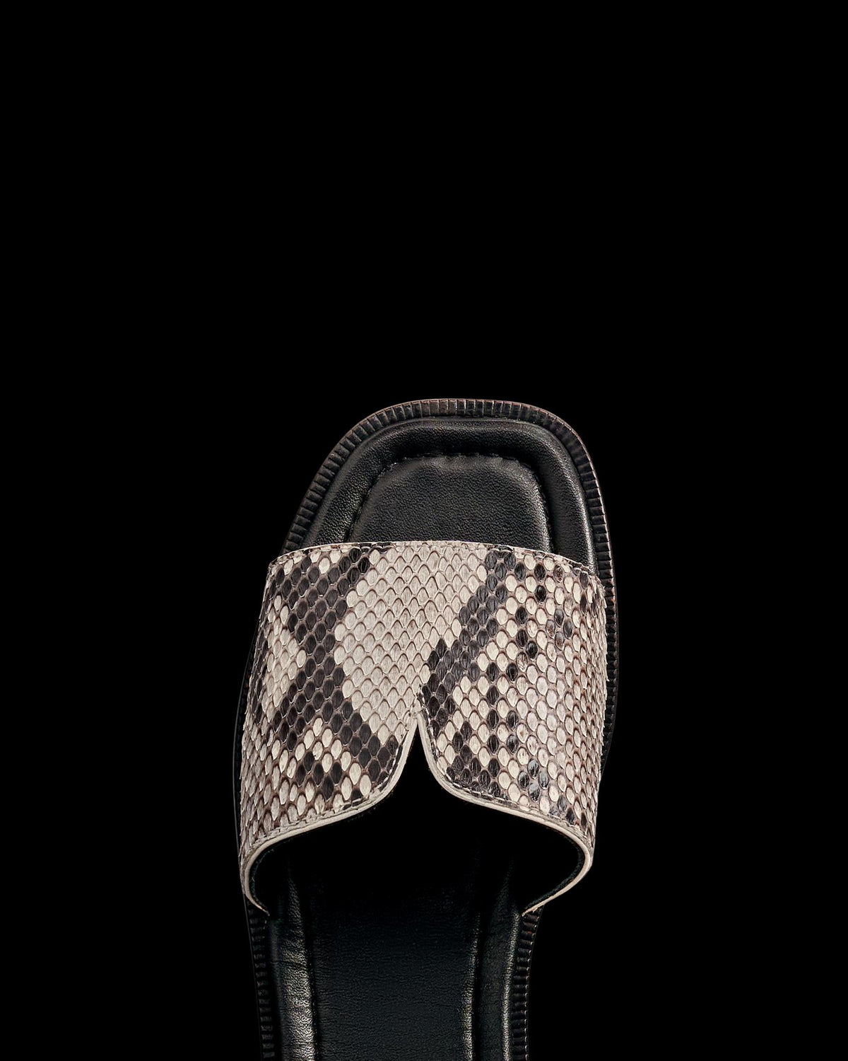 Toe view of The Carmen - Black/Bone on plain background