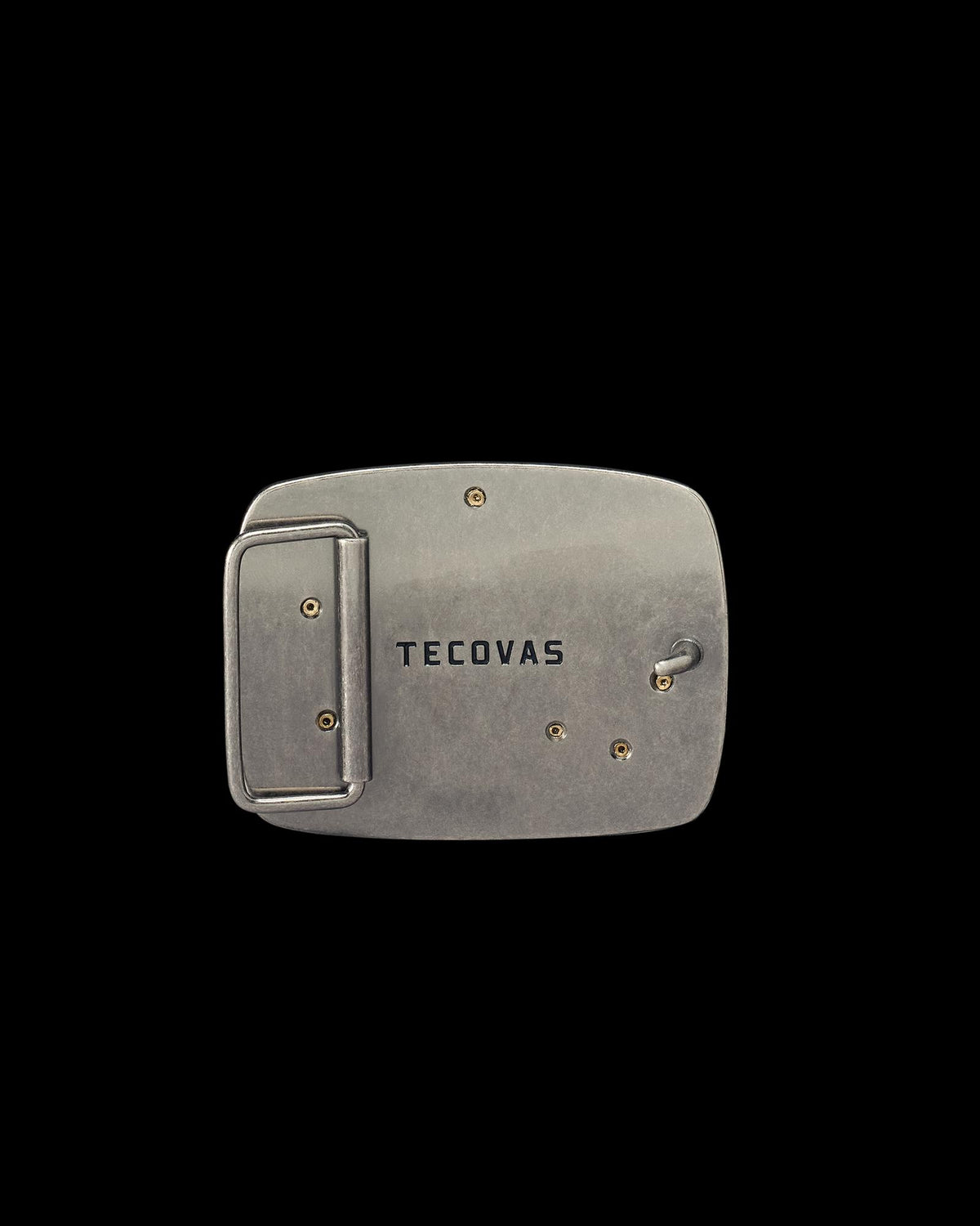 Back view of Cowboy Horseshoe Buckle - Dark Antique Nickel/Antique Brass on plain background