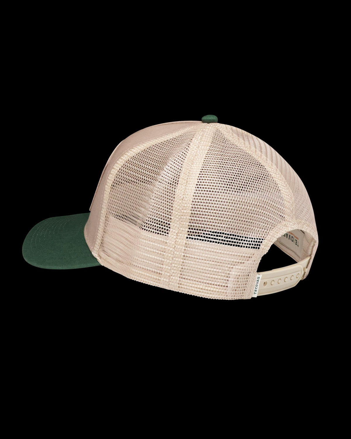 Quarterback view of Yee Haw 5 Panel High Pro Trucker - Green / Khaki on plain background