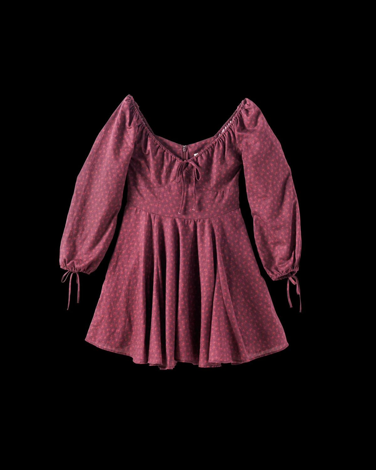 View of Women's L/S Mini Dress - Burgundy Floral