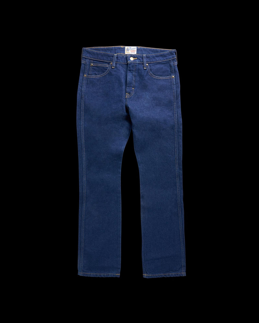 Front view of Men's Slim Straight Heritage Denim - Dark Blue on plain background