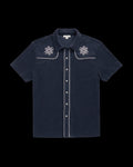 Closeup detail view of Men's Terry Pearl Snap - Navy