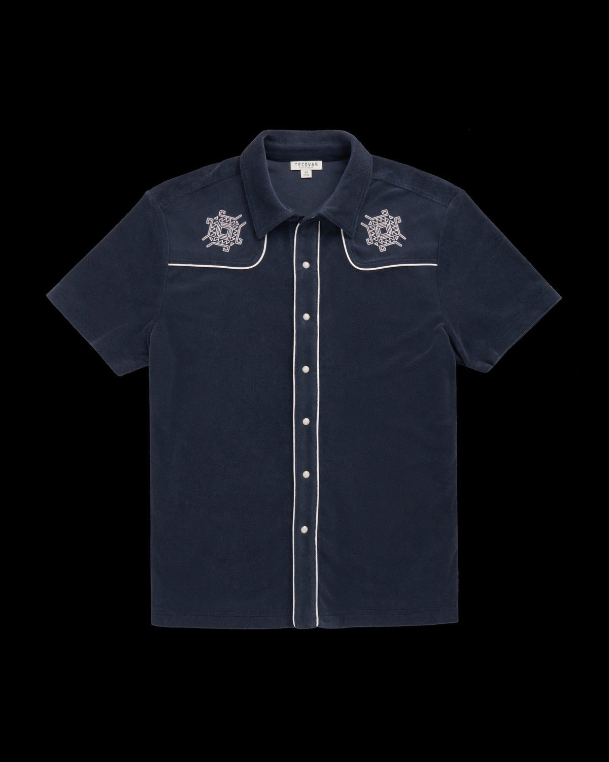Closeup detail view of Men's Terry Pearl Snap - Navy