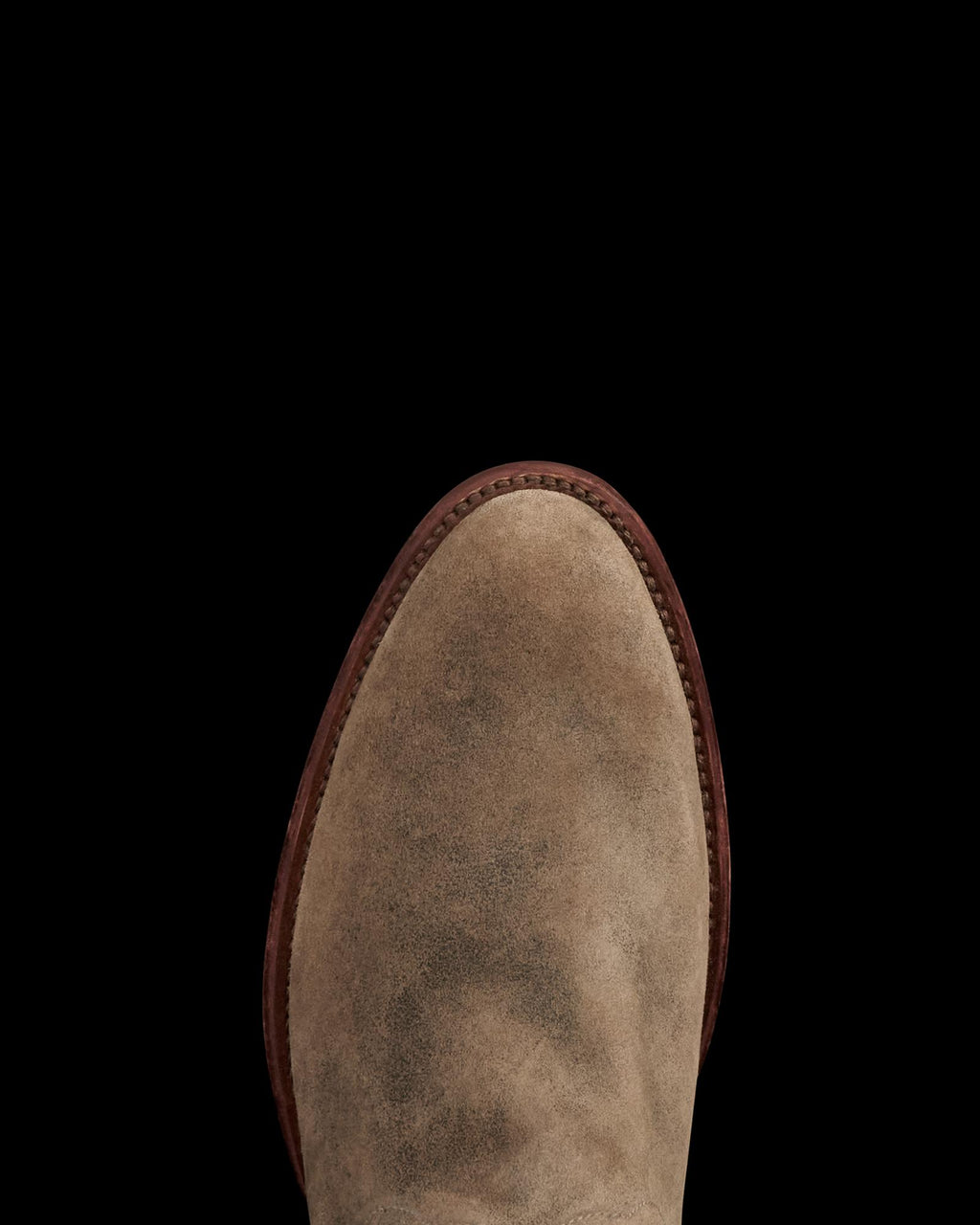 Toe view of The Earl - Gravel Suede on plain background