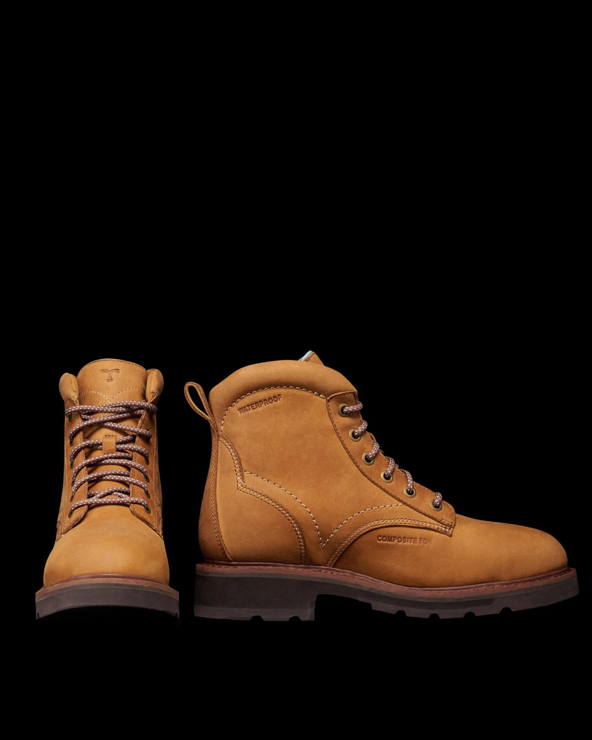 Pair view of LongHaul Waterproof Lace Up Composite Toe Work Boot - Light Tan on plain background