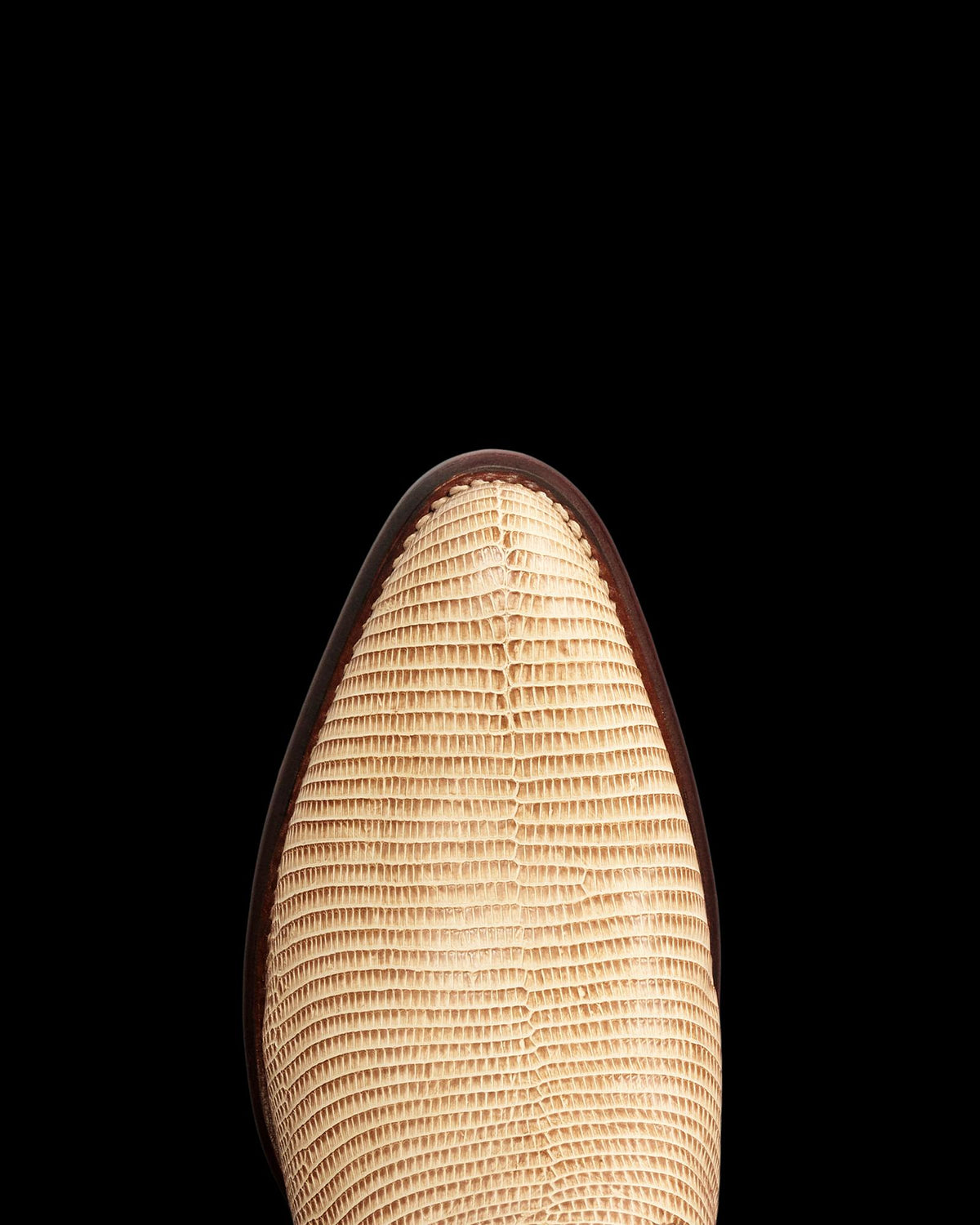 Toe view of The Jamie - Heritage Tan Lizard on plain background