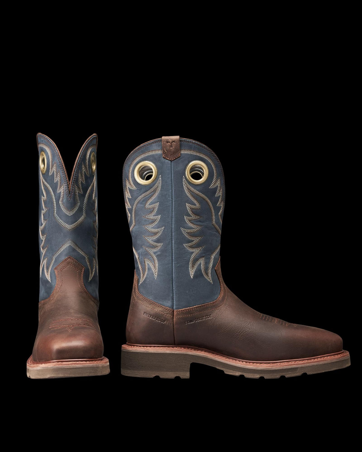 Pair view of LongHaul Waterproof Square Composite Toe Work Boot - Rust Cowhide on plain background