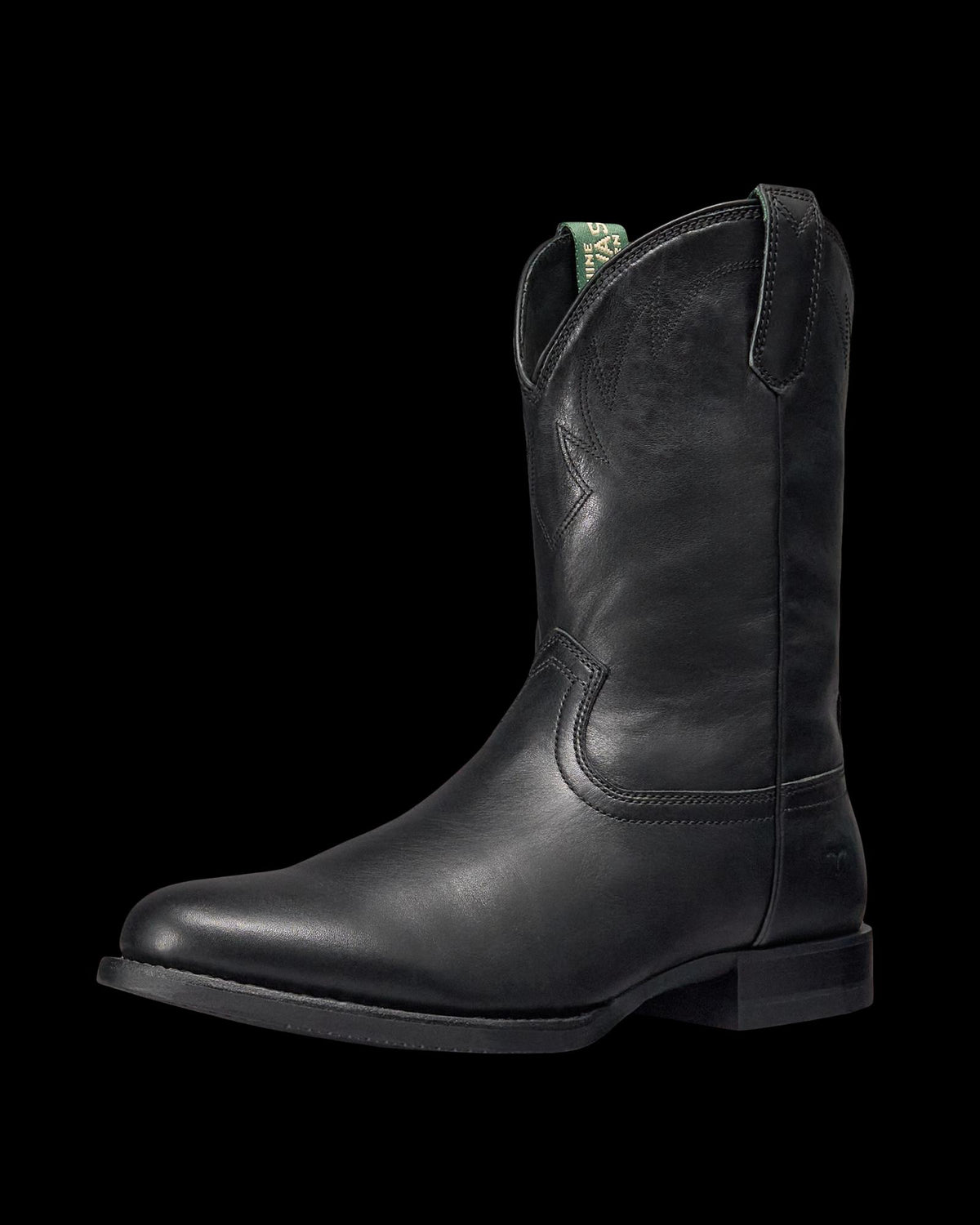 Quarterfront view of The Glen - Midnight Cowhide on plain background
