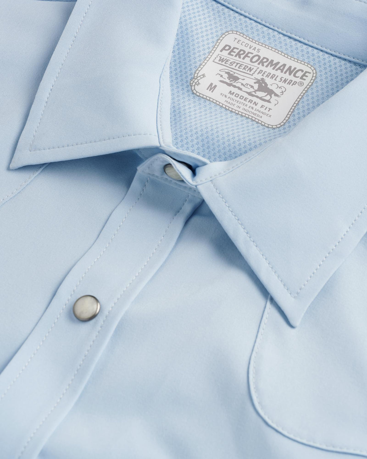 Closeup detail view of Men's Performance Western Pearl Snap SS - Sky