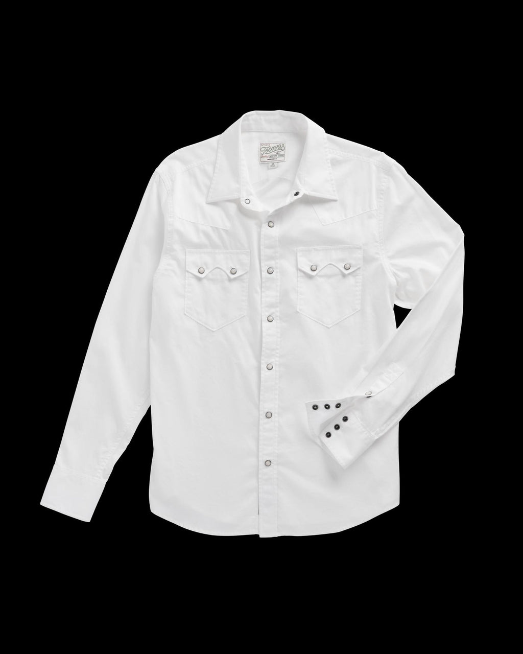 Closeup detail view of Men's Vintage Weight Pearl Snap LS - White