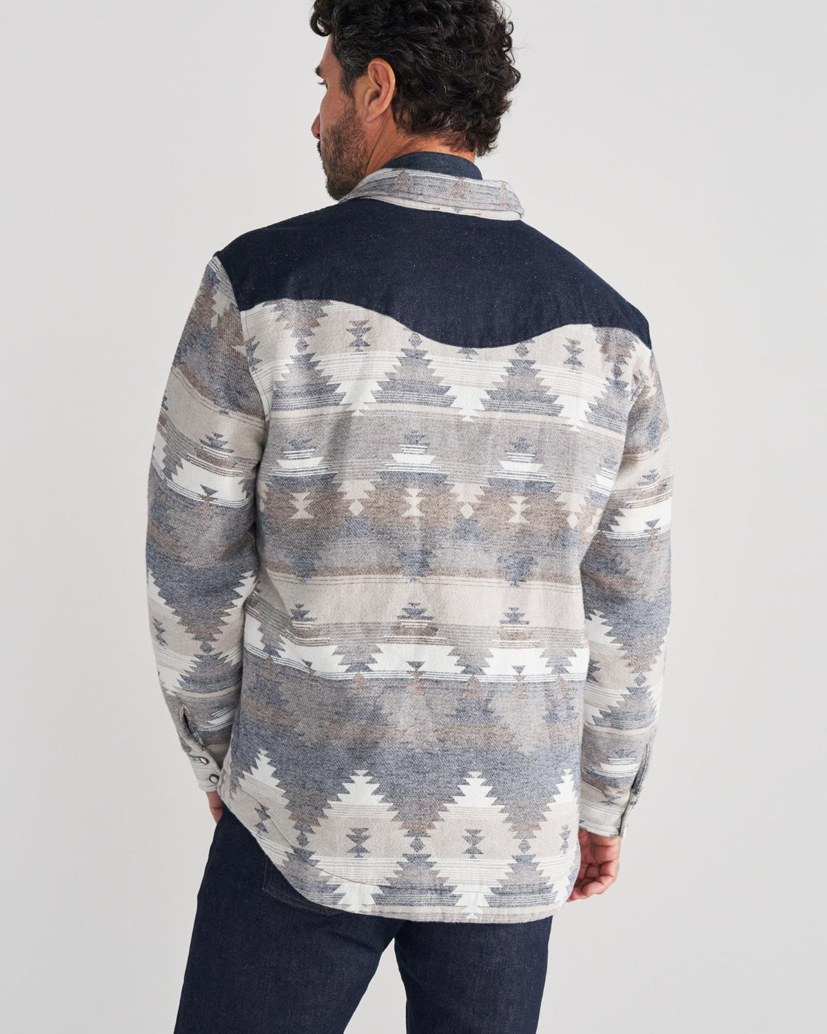 Back view of Men's Southwest Shacket - Multi on model