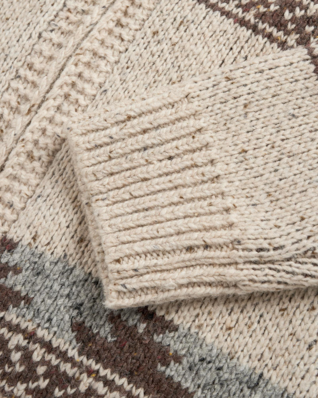Closeup view of Men's Bison Zip Sweater - Oatmeal/Multi
