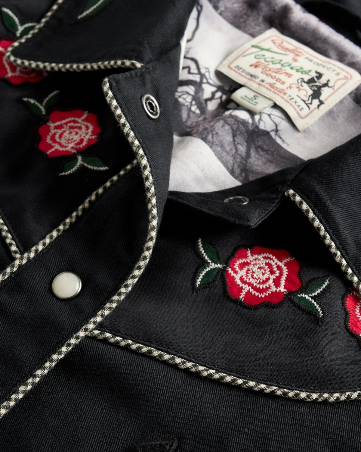 Closeup detail view of Women's Embroidered Dolly Jacket - Black