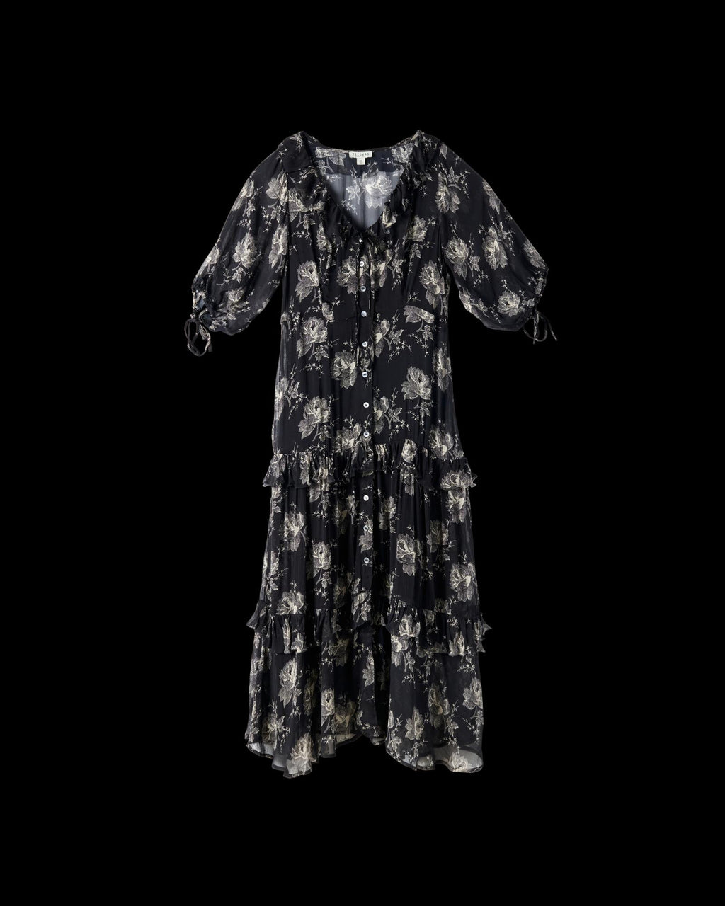 Front view of Women's Elbow-Length Maxi Dress - Black / White on plain background